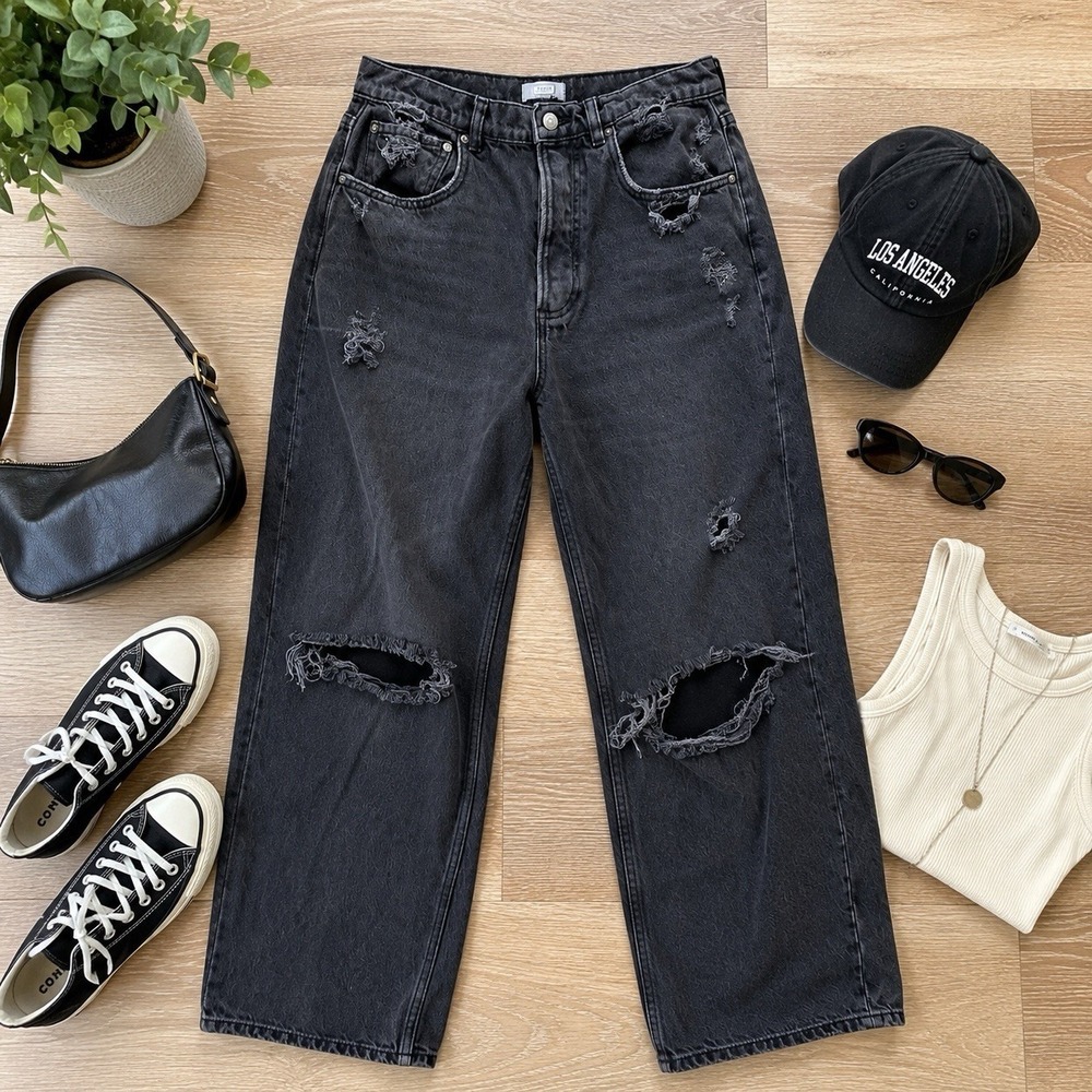 Boyish The Ziggy Jeans Women 27 Black Distressed Relaxed Straight‎ Authentic